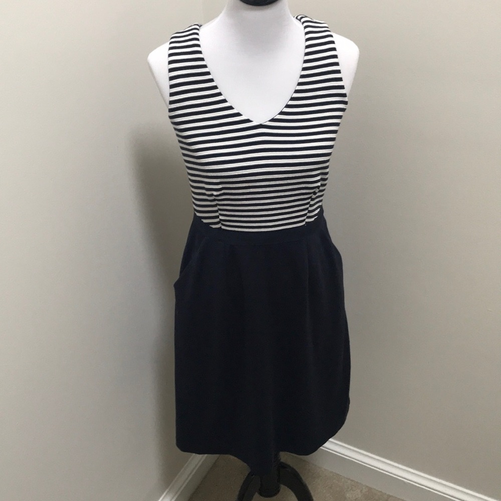 Navy & White Striped Dress, Size 8 Regular.